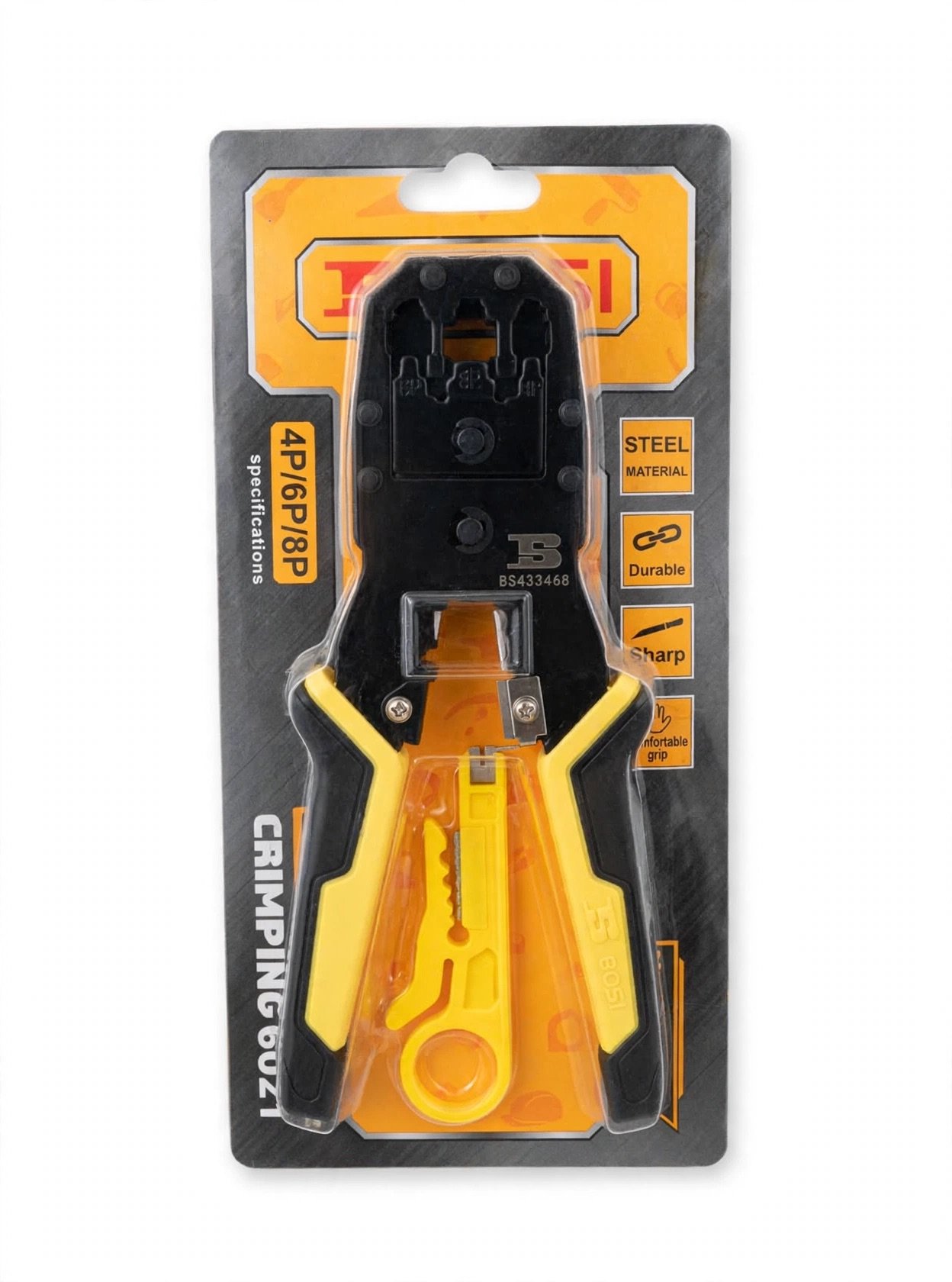 BOSI BS433468 Network Crimping Tool 4P/6P/8P - RJ45 RJ11 Crimper with Stripper - CRIMPING 6021
